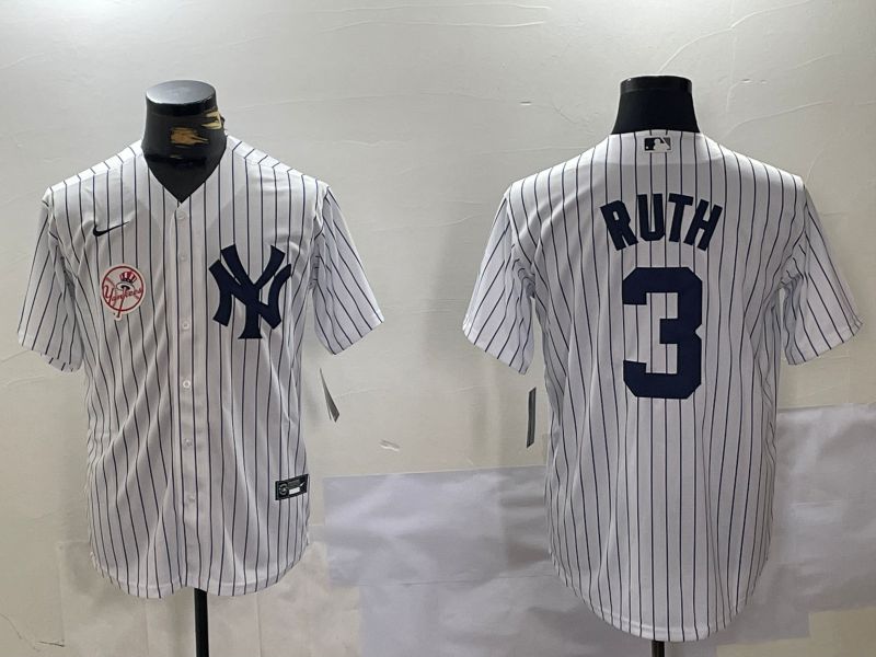 Men New York Yankees #3 Ruth White stripe Game 2024 Nike MLB Jersey style 1008